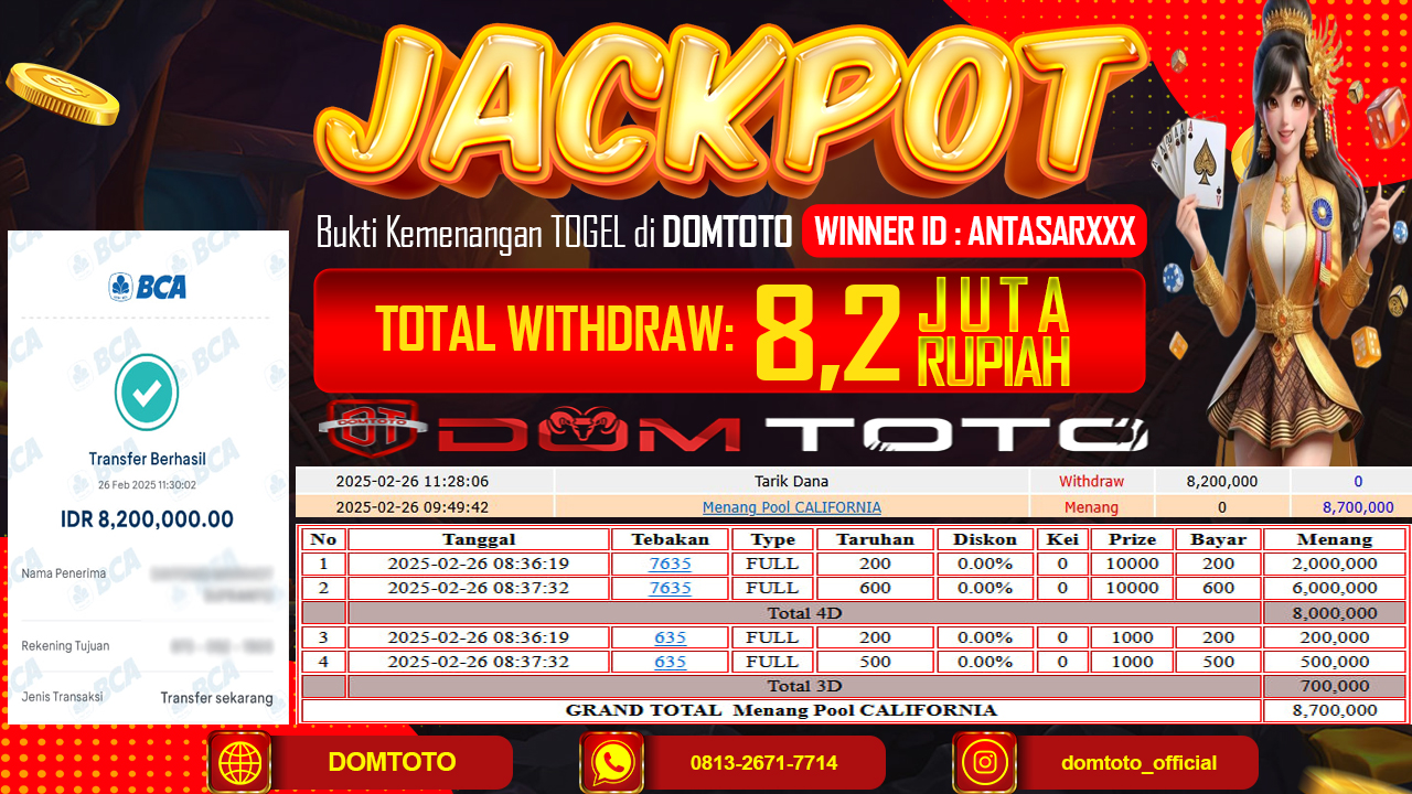 JACKPOT TOGEL CALIFORNIA 4D 26 FEBRUARI 2025